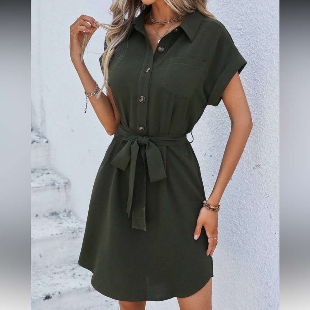 SHEIN Green Collared Mini Dress